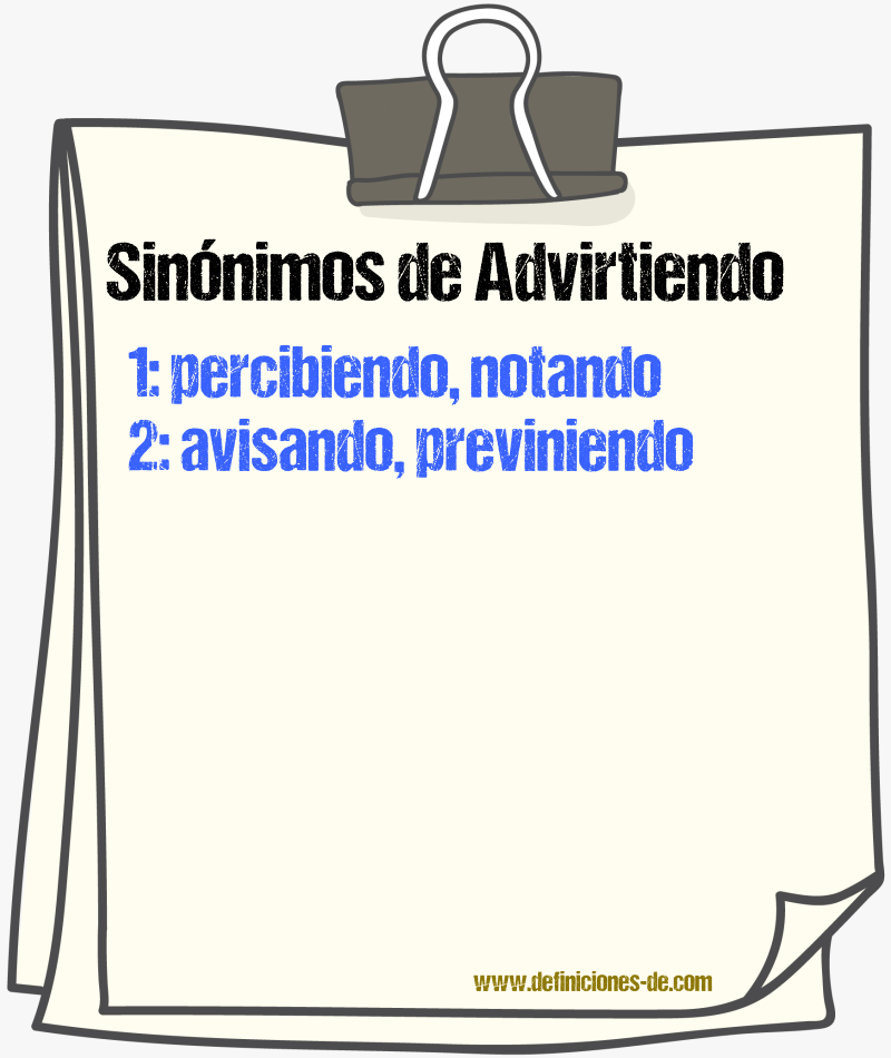 Sinónimos de advirtiendo