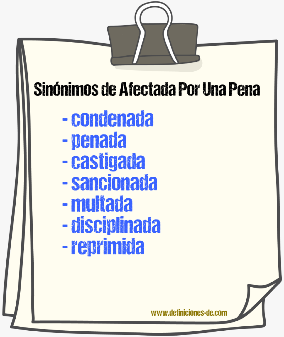Sinónimos de afectada por una pena