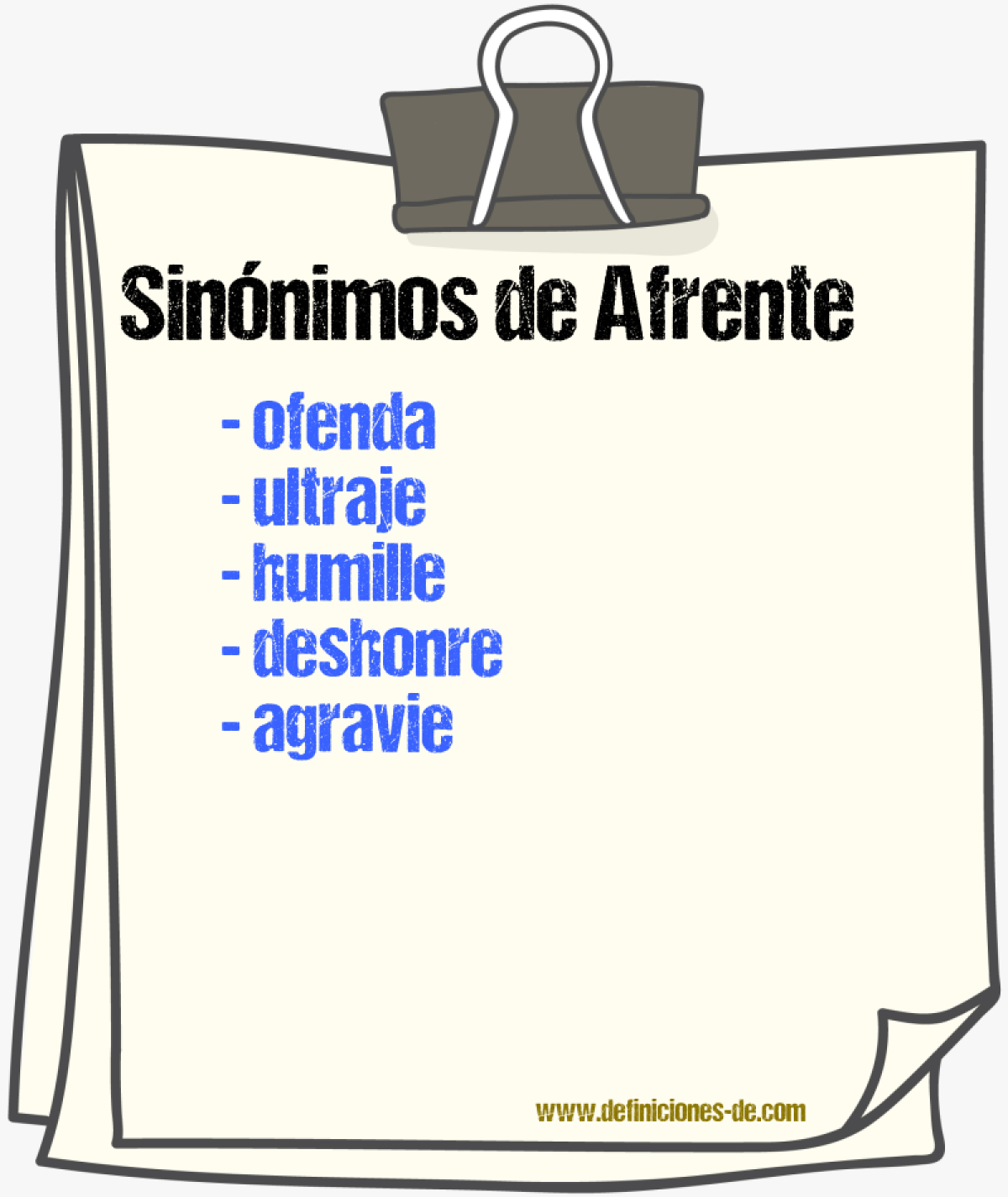 Sinónimos de afrente