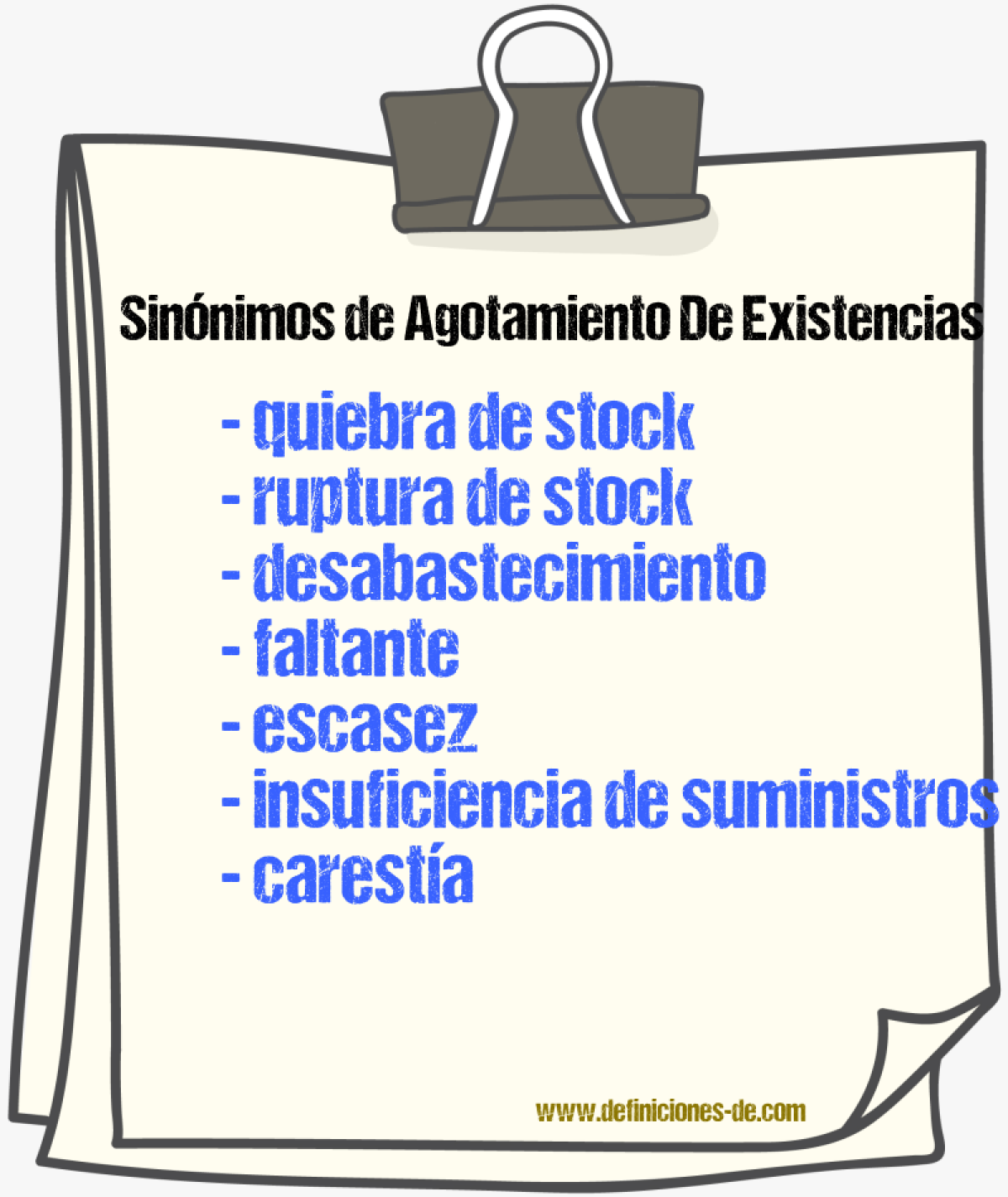 Sinónimos de agotamiento de existencias