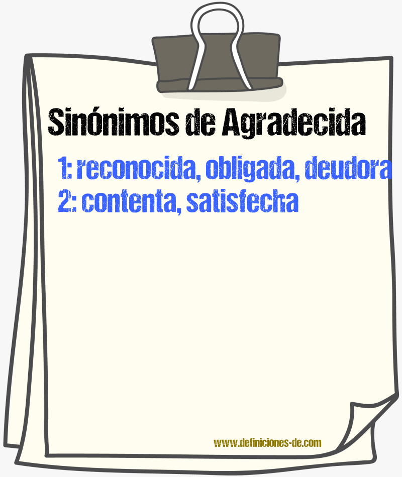 Sinónimos de agradecida