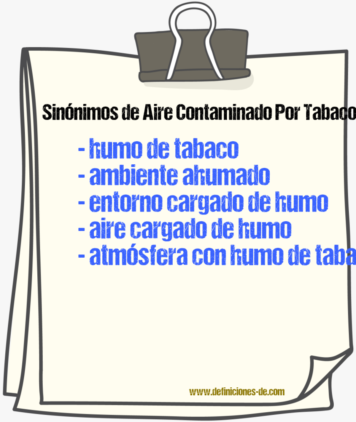 Sinónimos de aire contaminado por tabaco