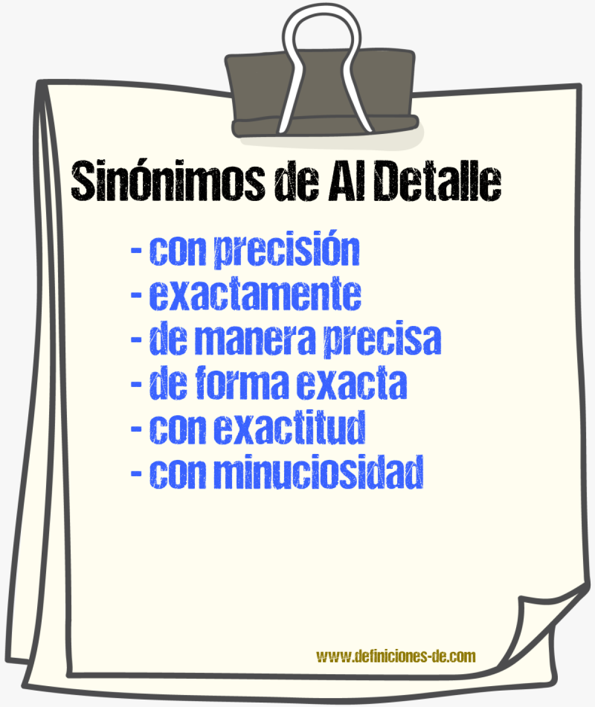 Sinónimos de al detalle