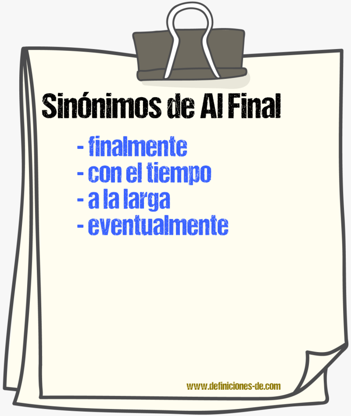 Sinnimos de al final