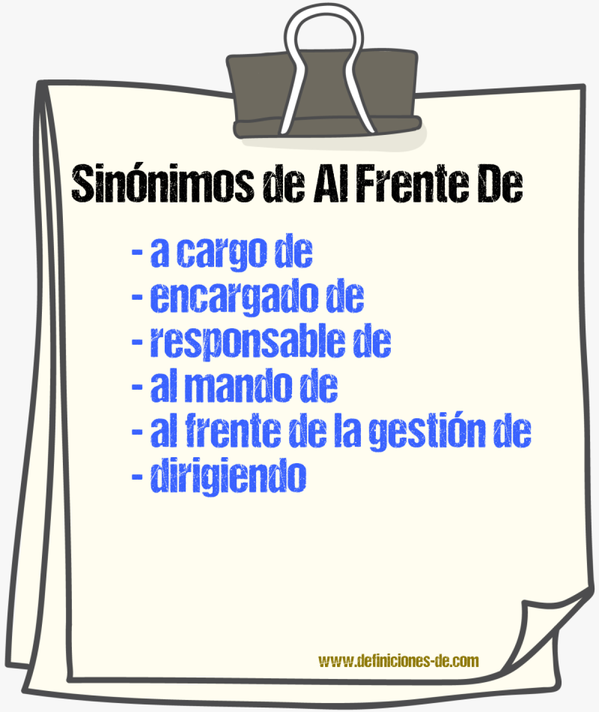 Sinónimos de al frente de