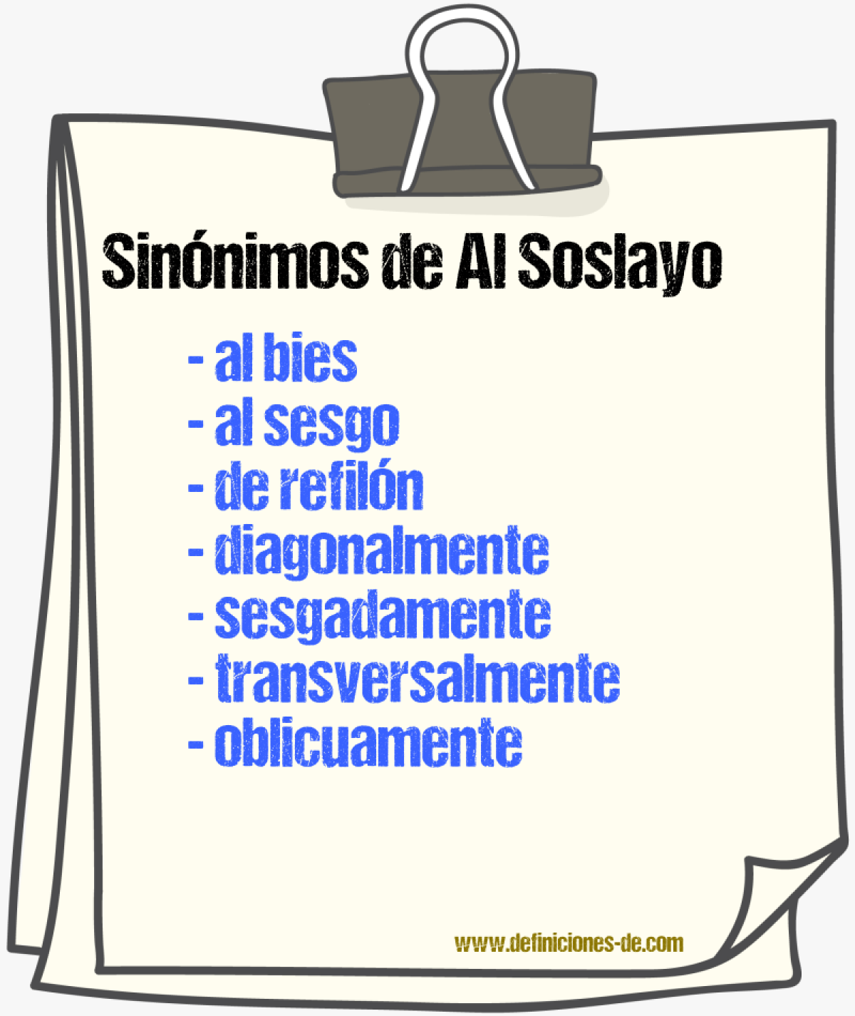 Sinnimos de al soslayo