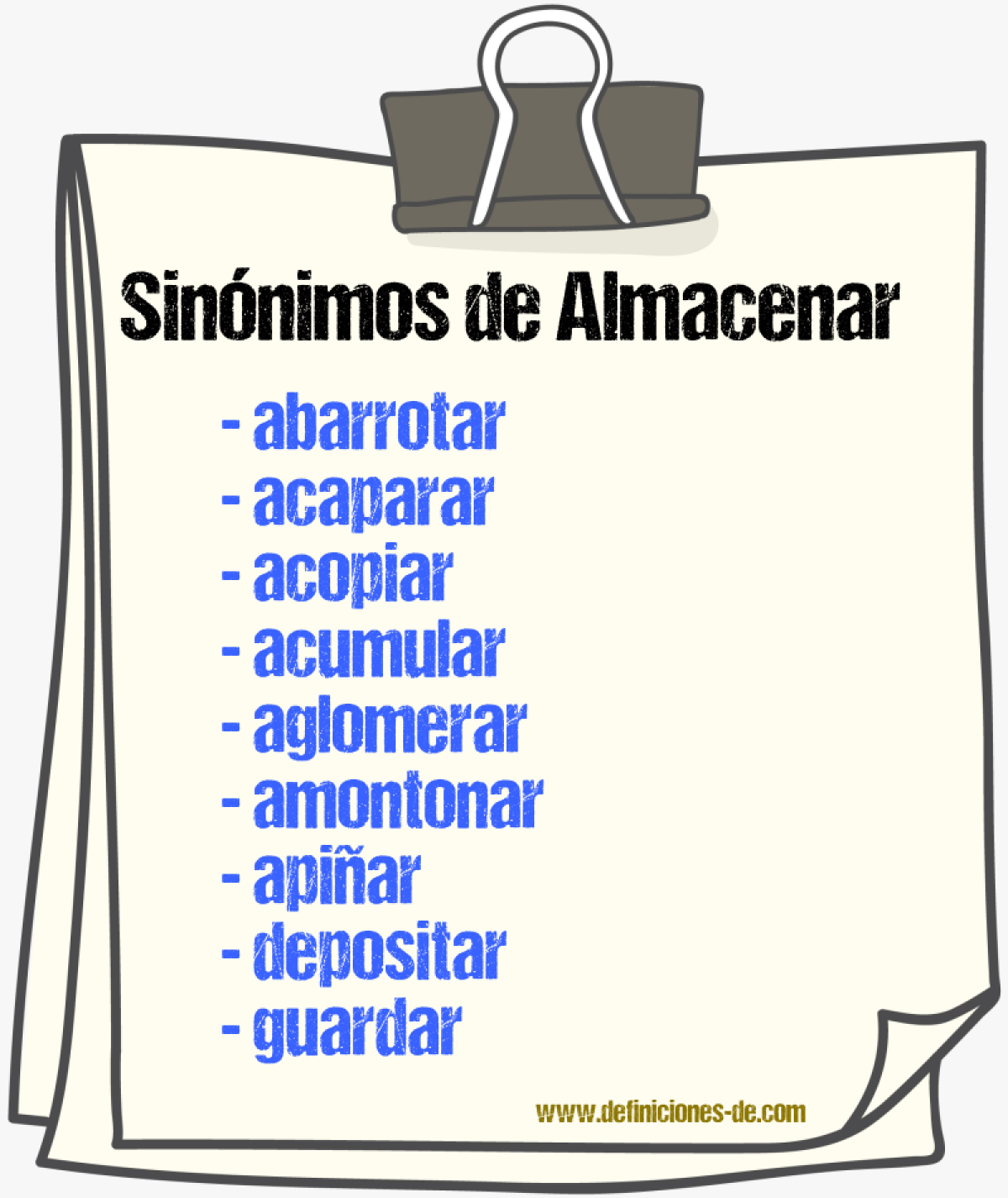 Sinnimos de almacenar