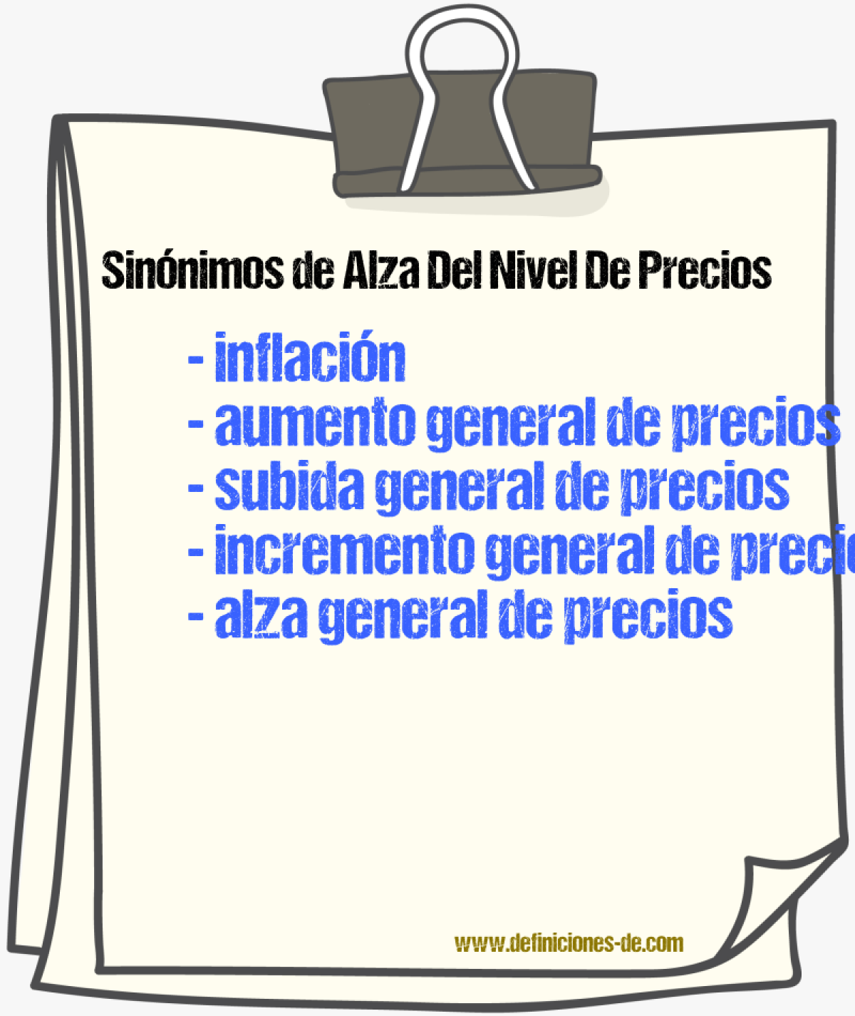 Sinónimos de alza del nivel de precios