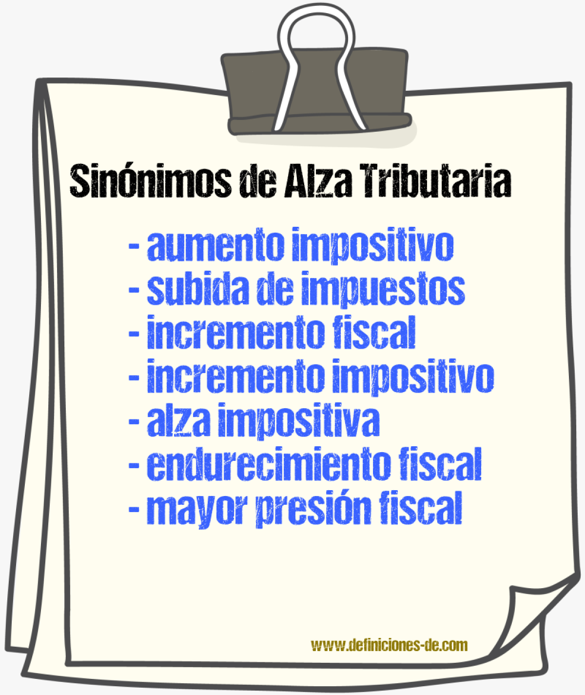 Sinónimos de alza tributaria