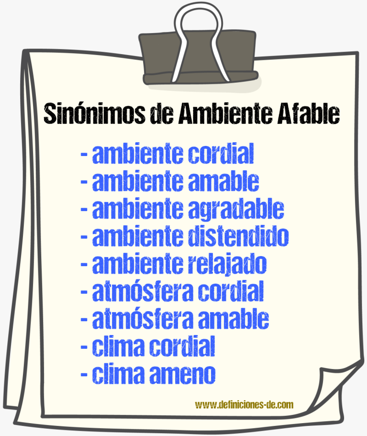 Sinónimos de ambiente afable