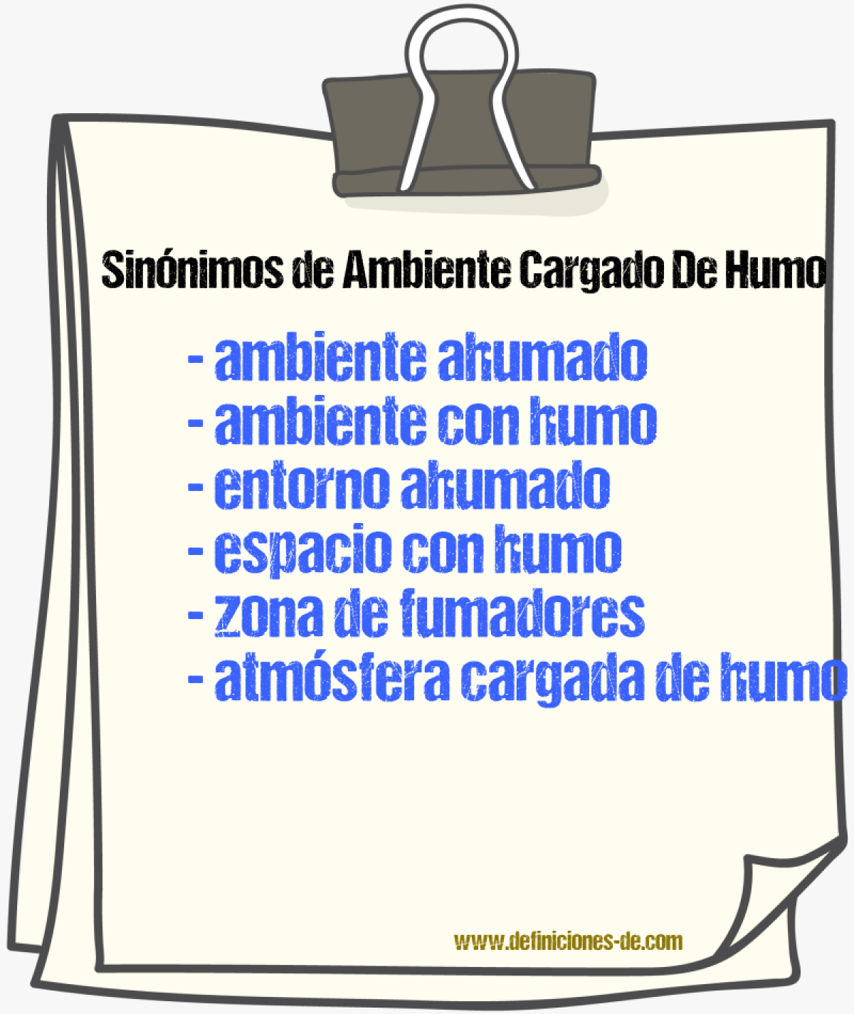 Sinónimos de ambiente cargado de humo