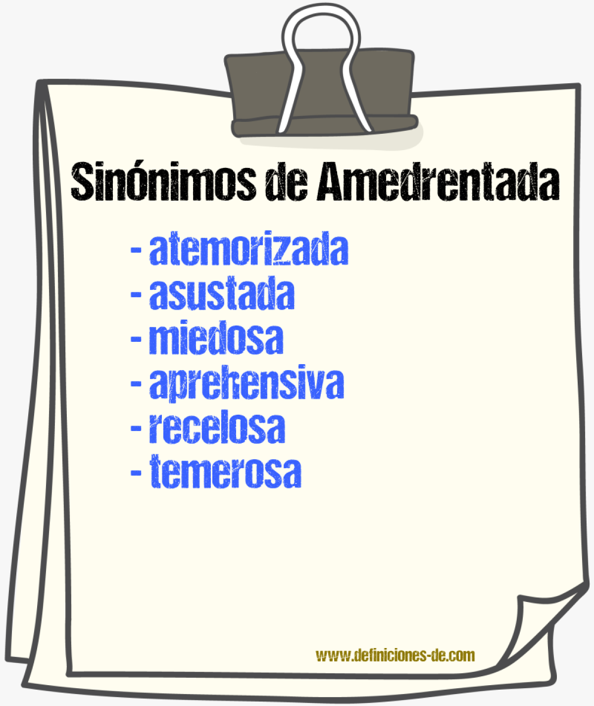Sinónimos de amedrentada