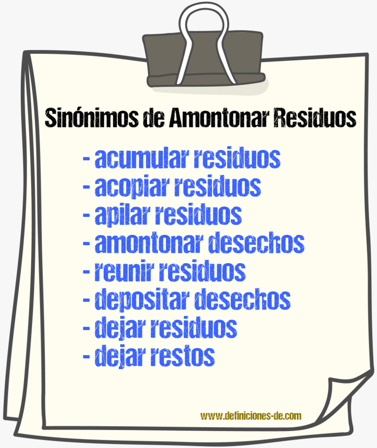 Sinónimos de amontonar residuos