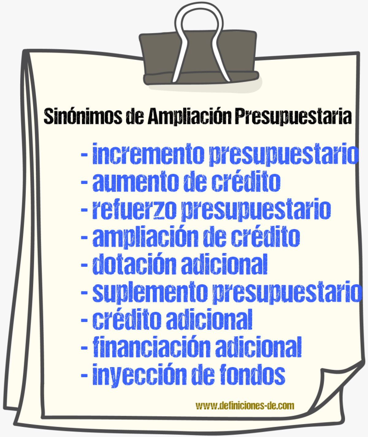 Sinónimos de ampliación presupuestaria