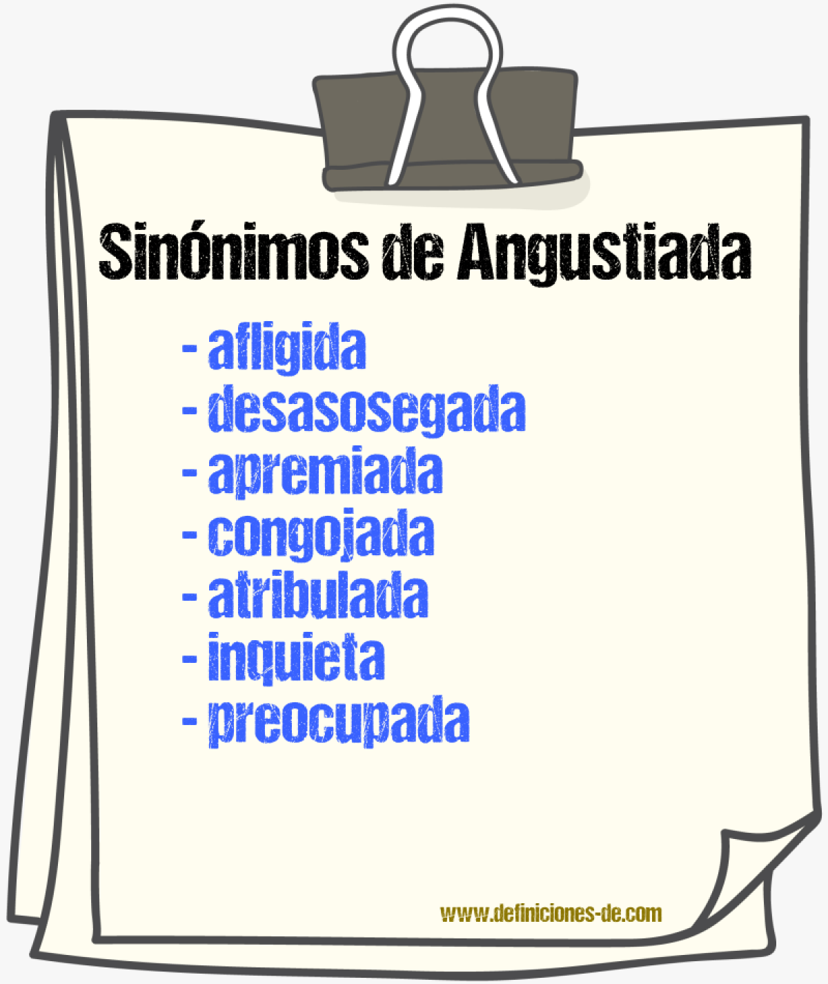 Sinónimos de angustiada