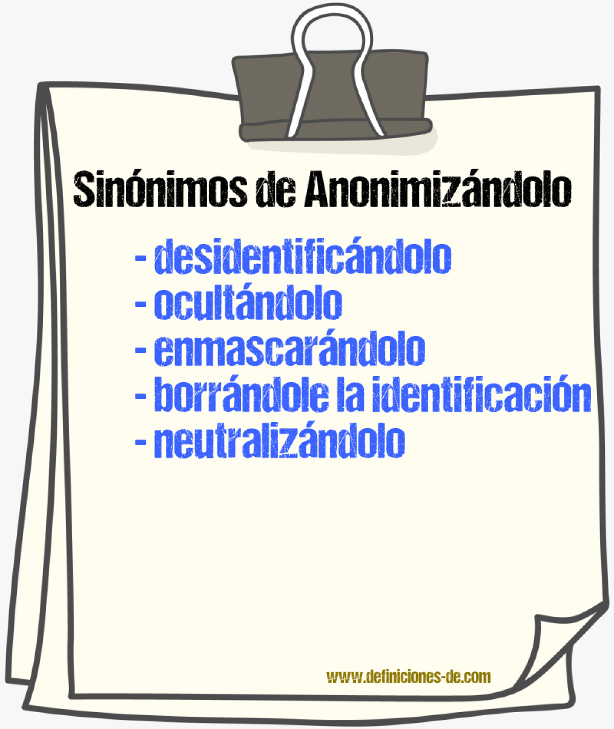Sinónimos de anonimizándolo