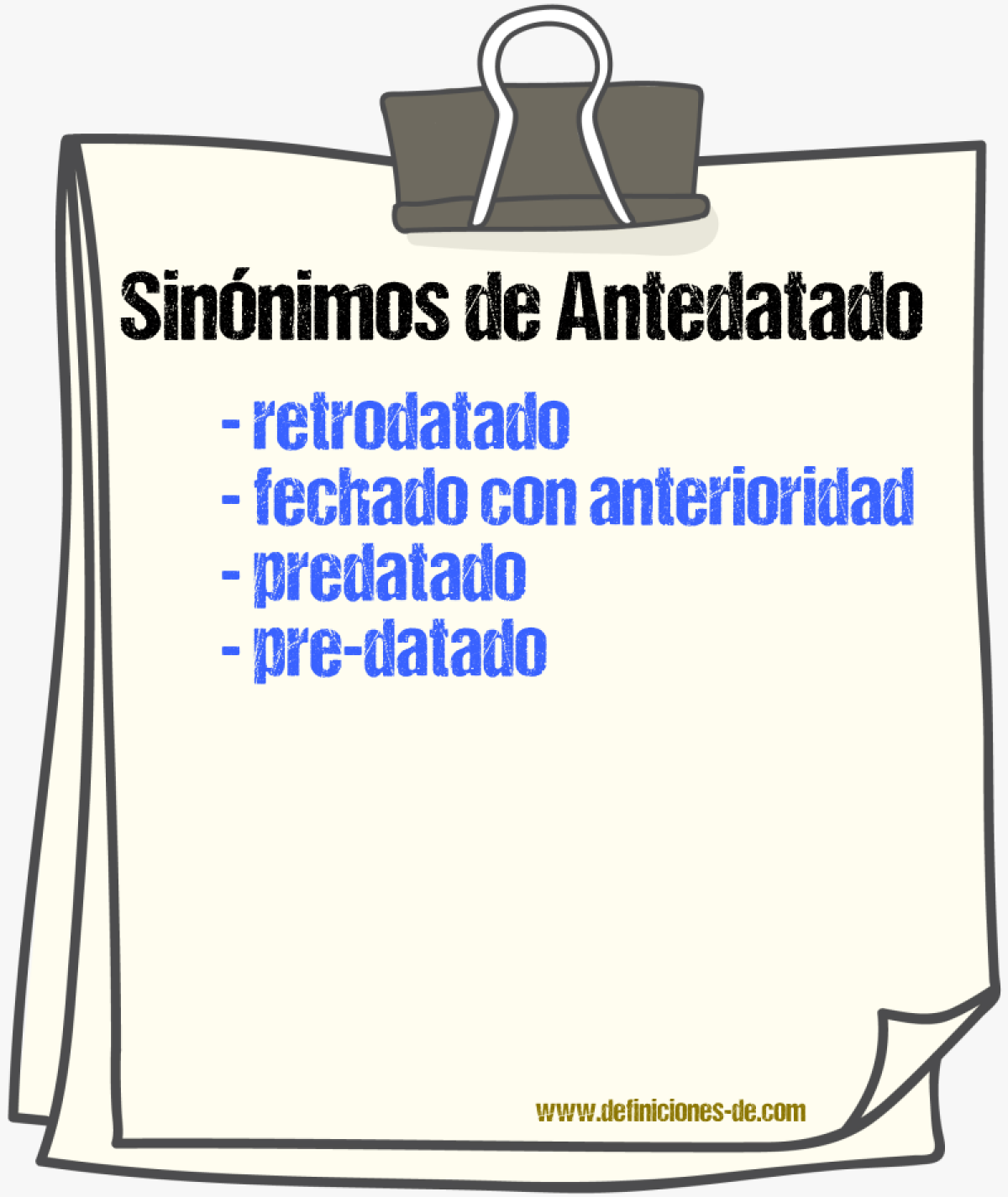 Sinónimos de antedatado