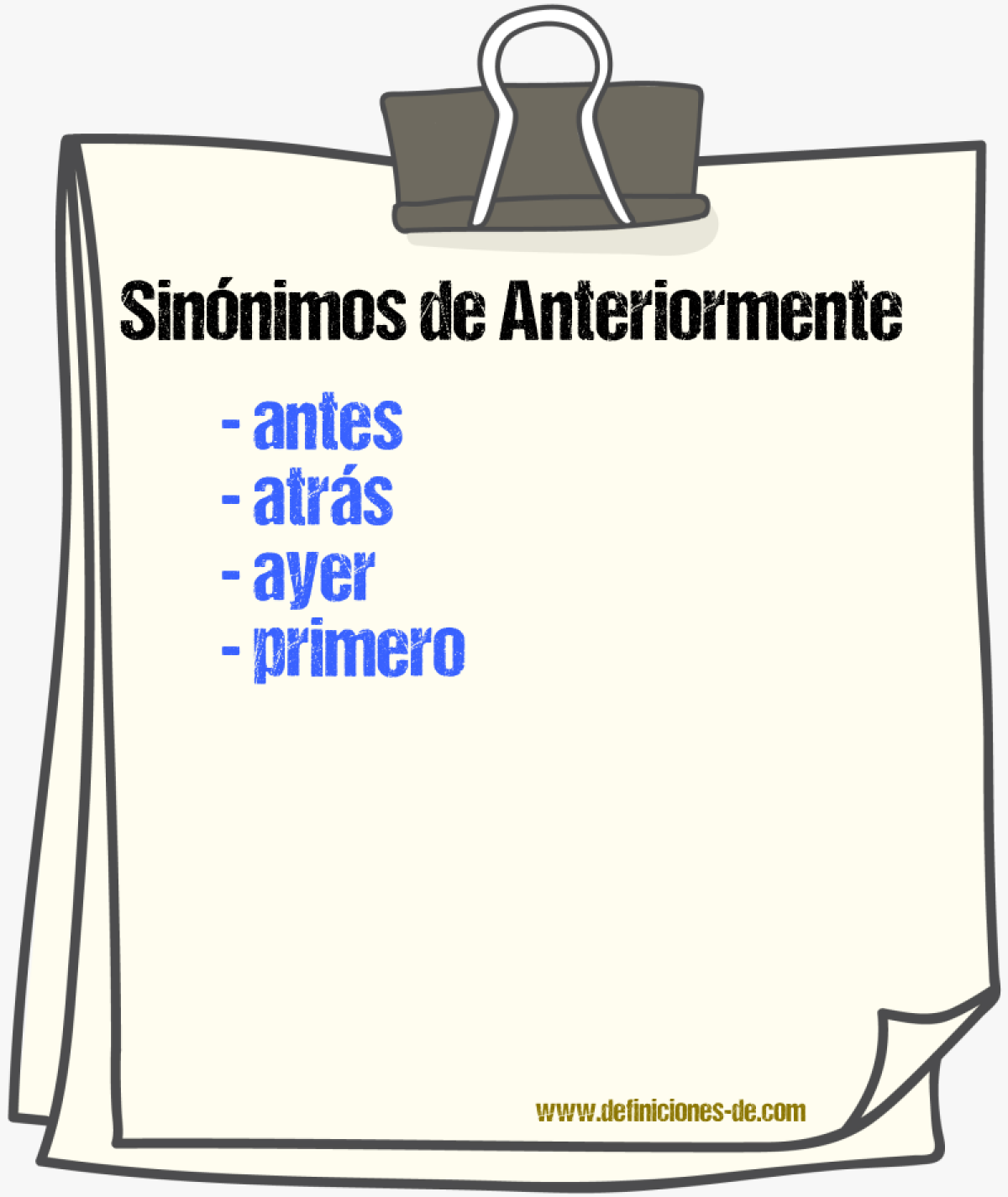 Sinnimos de anteriormente