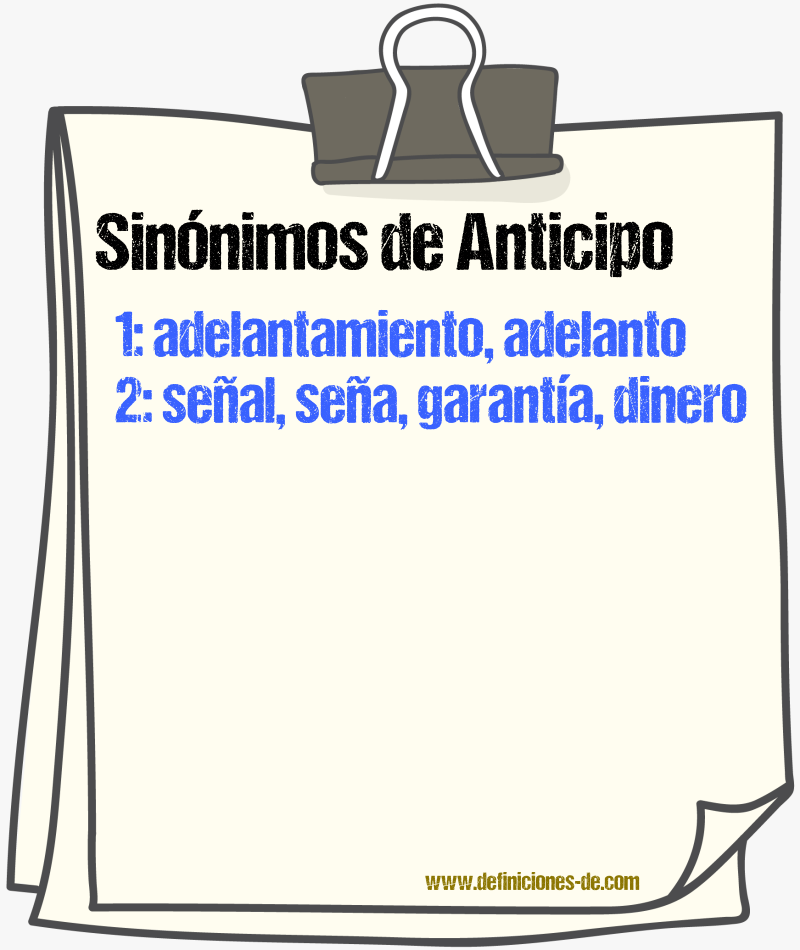 Sinnimos de anticipo