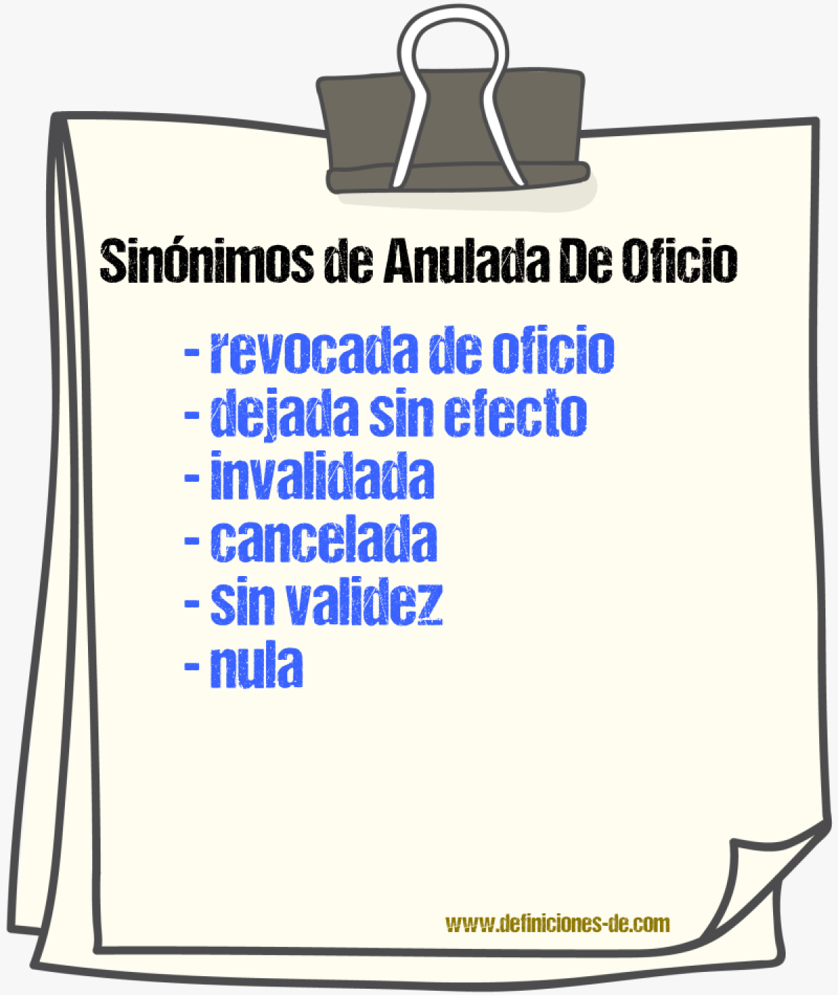 Sinónimos de anulada de oficio