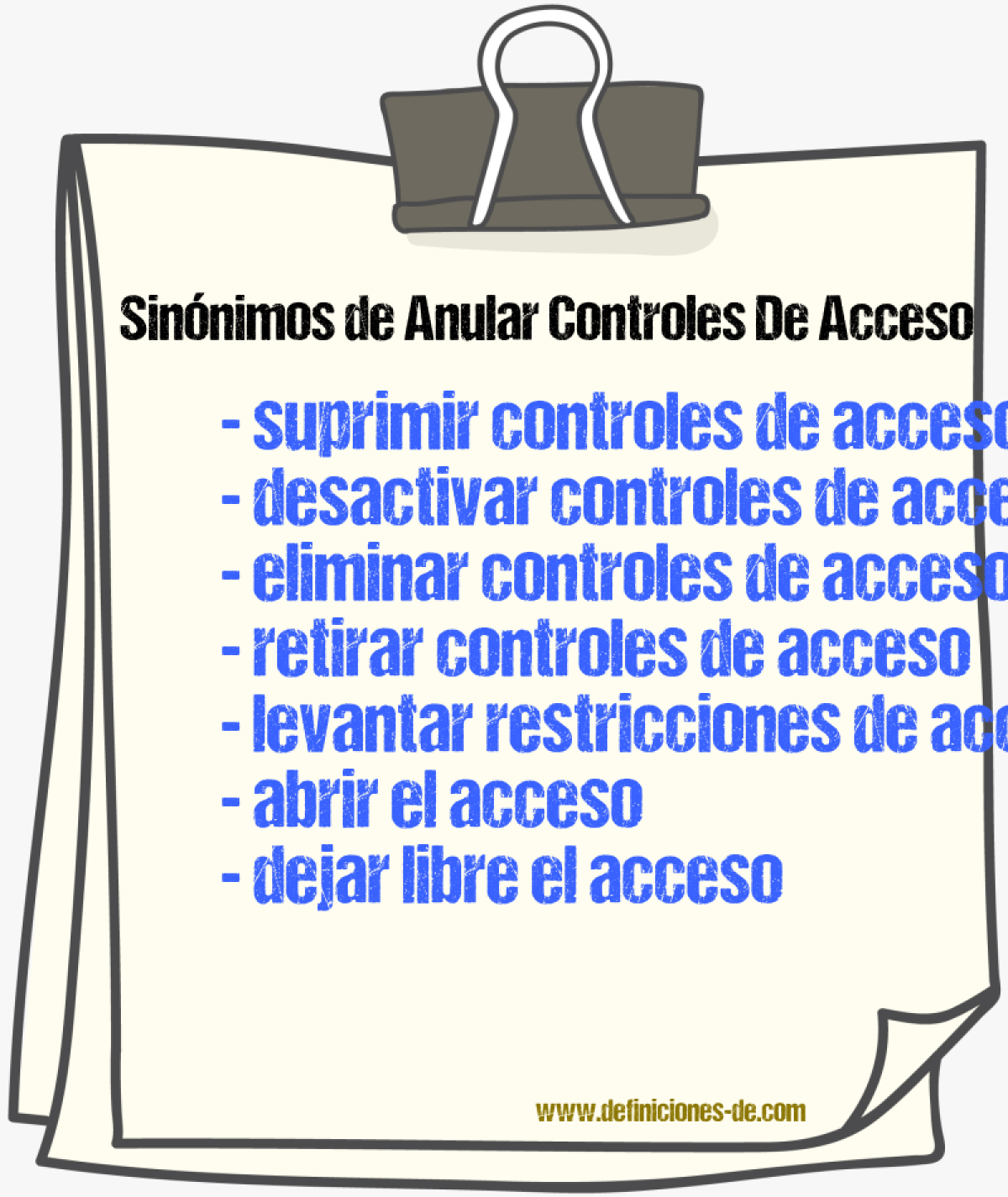 Sinónimos de anular controles de acceso