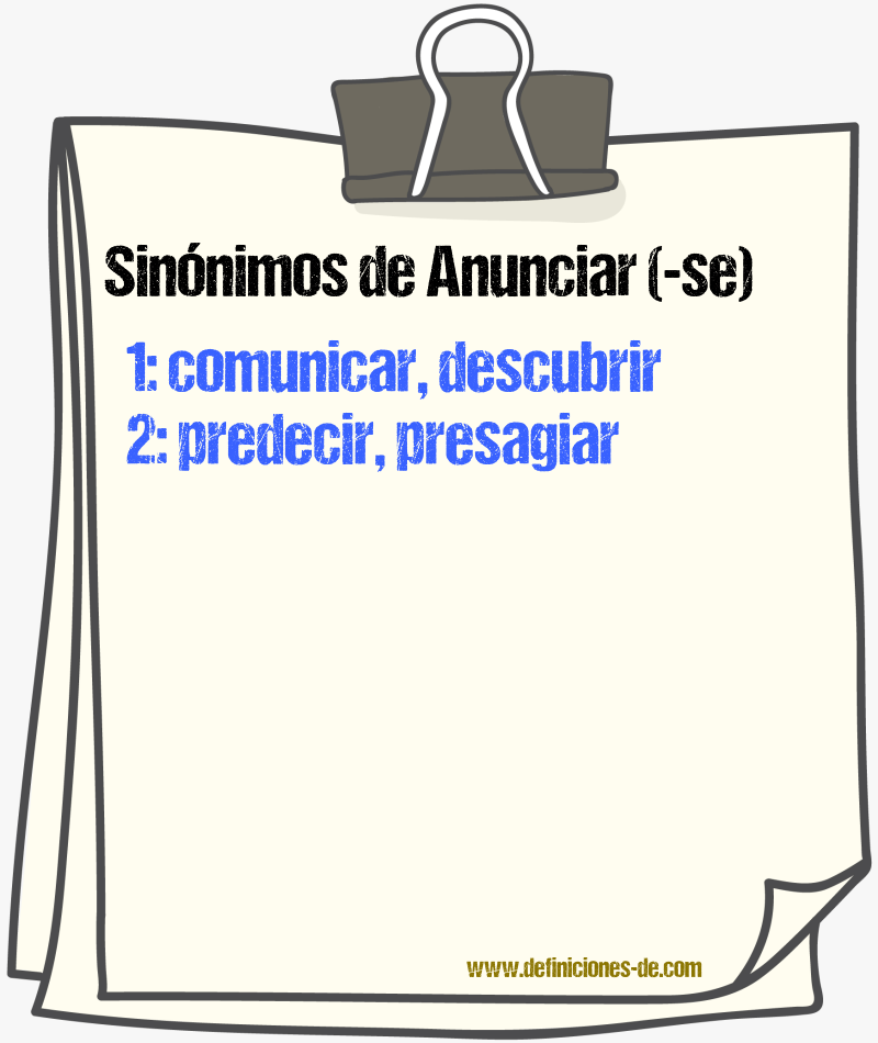 Sinnimos de anunciar