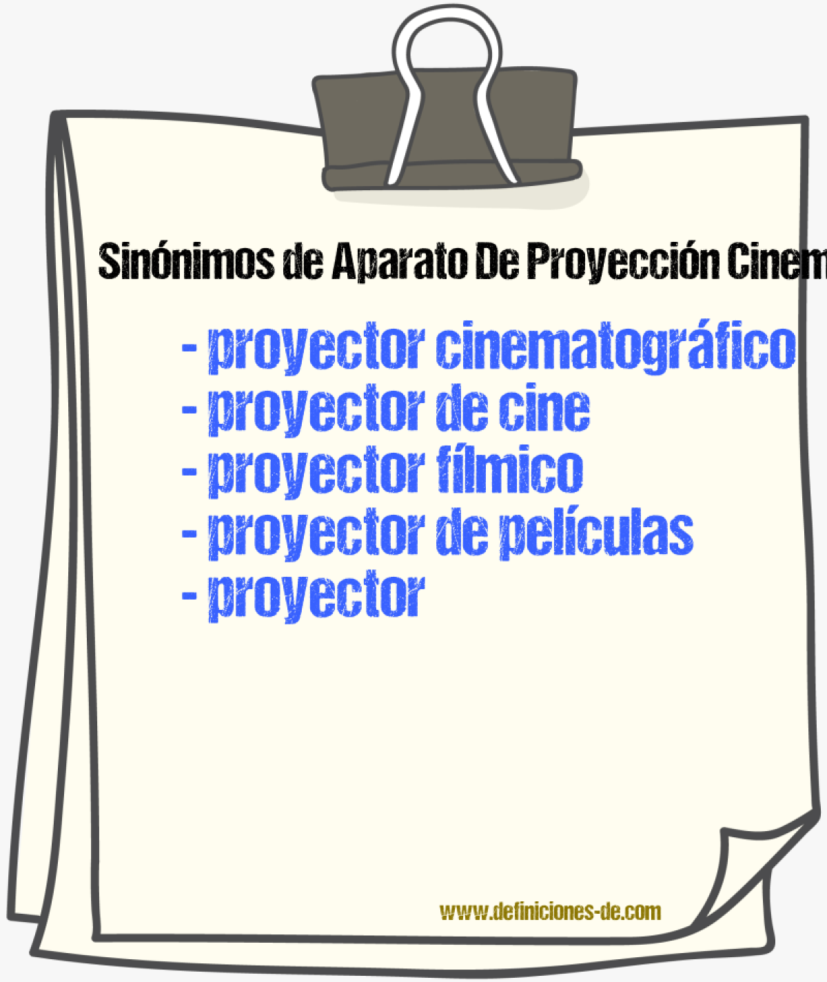 Sinónimos de aparato de proyección cinematográfica