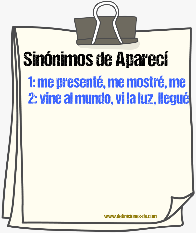 Sinónimos de aparecí
