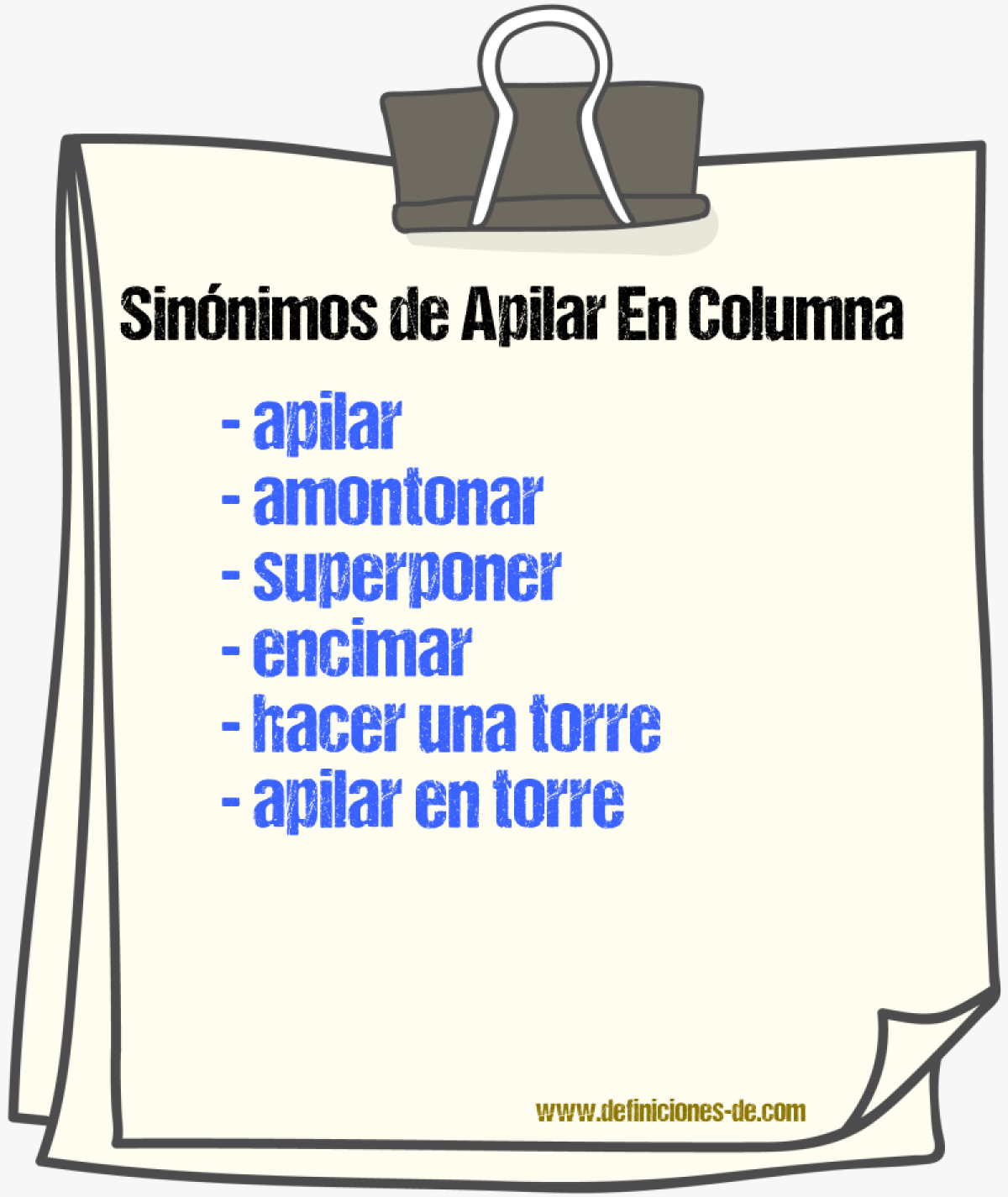 Sinónimos de apilar en columna