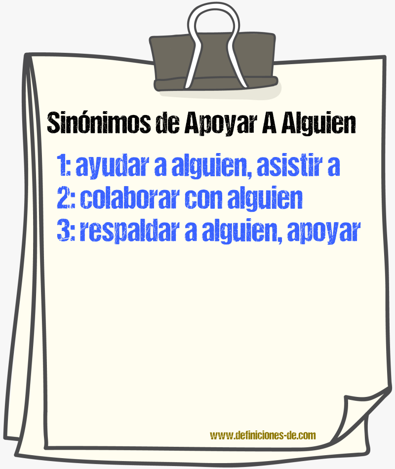 Sinónimos de apoyar a alguien