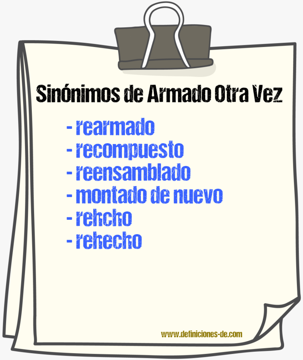 Sinónimos de armado otra vez