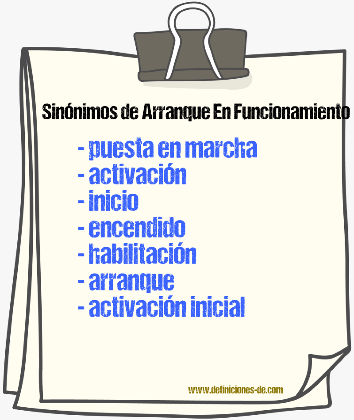 Sinónimos de arranque en funcionamiento