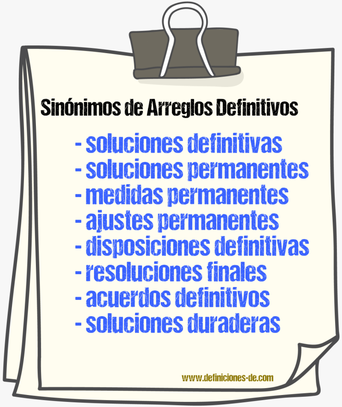 Sinónimos de arreglos definitivos