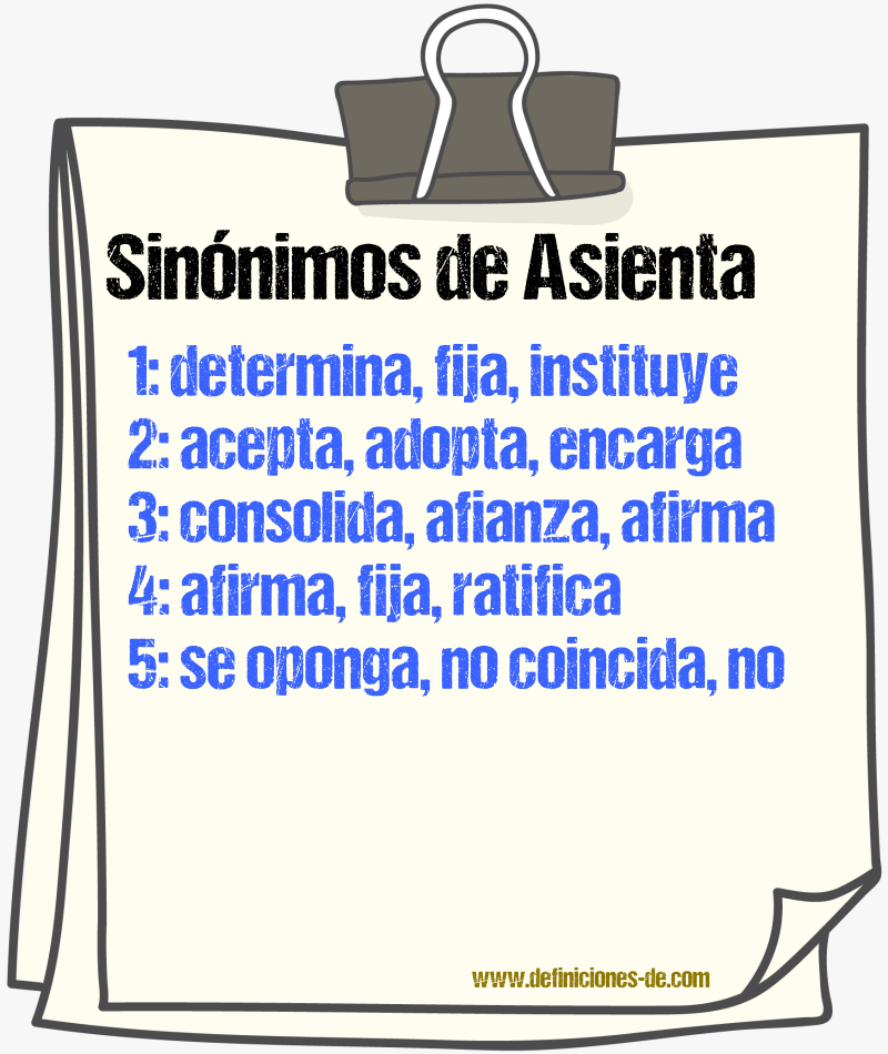 Sinónimos de asienta