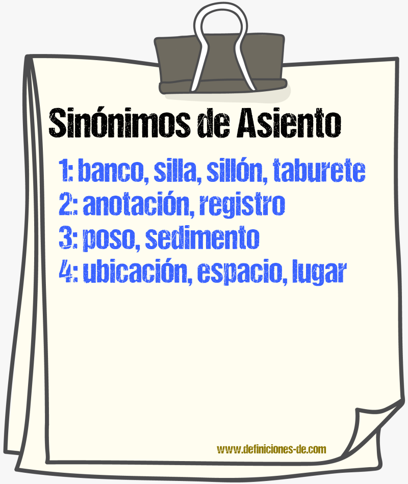 Sinnimos de asiento