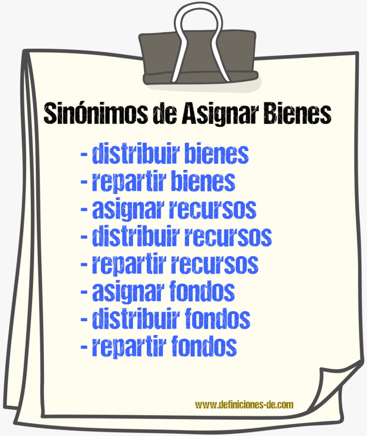 Sinónimos de asignar bienes