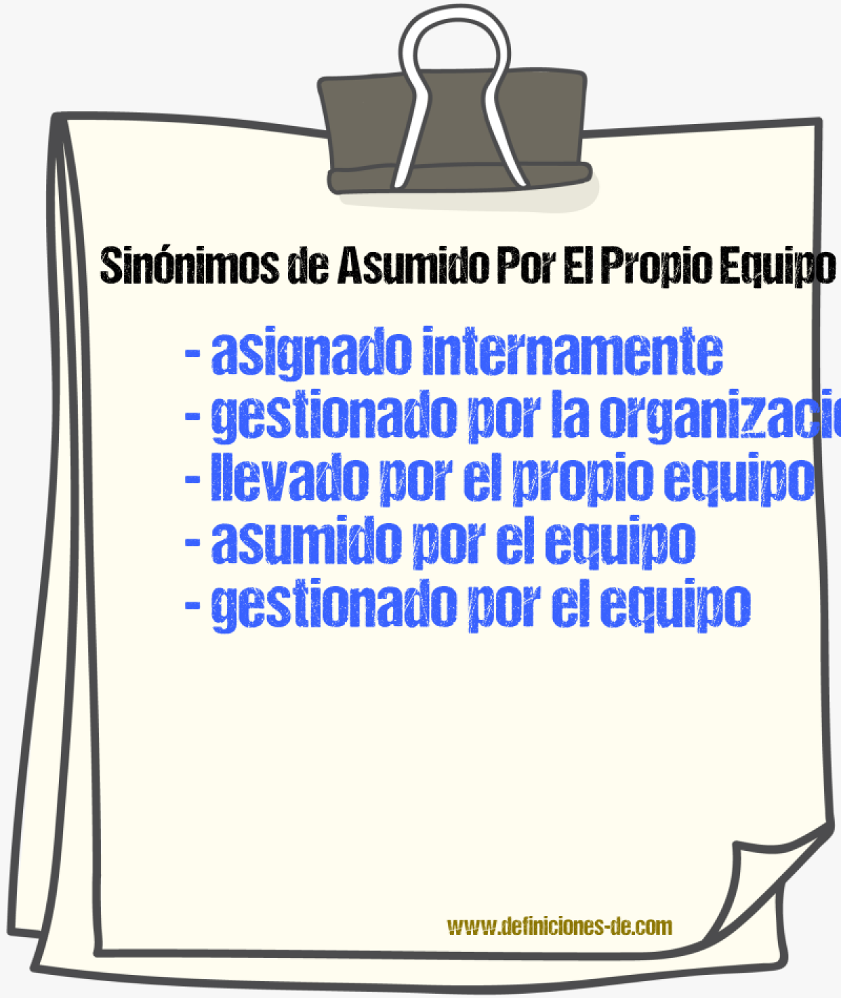 Sinónimos de asumido por el propio equipo