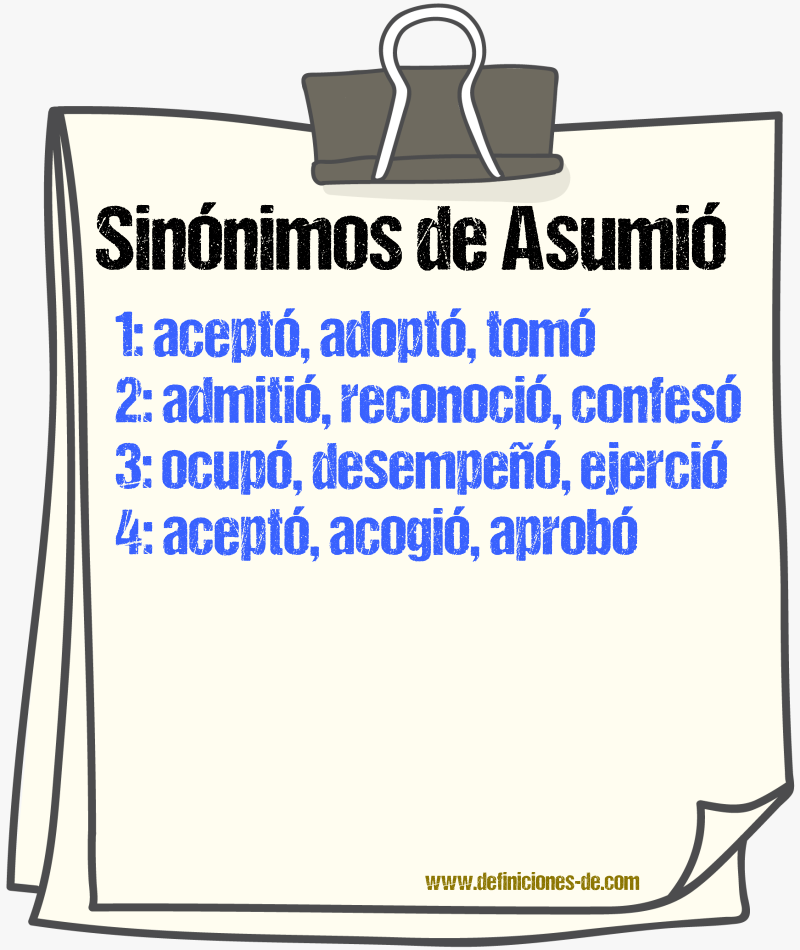 Sinónimos de asumió