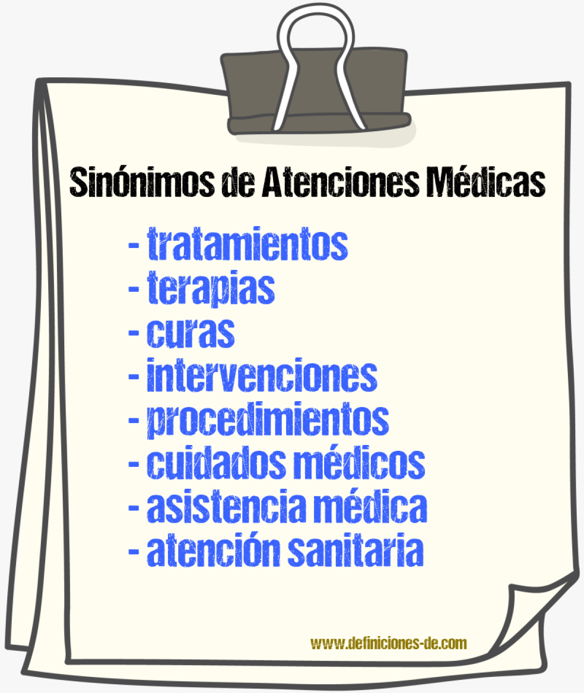 Sinónimos de atenciones médicas