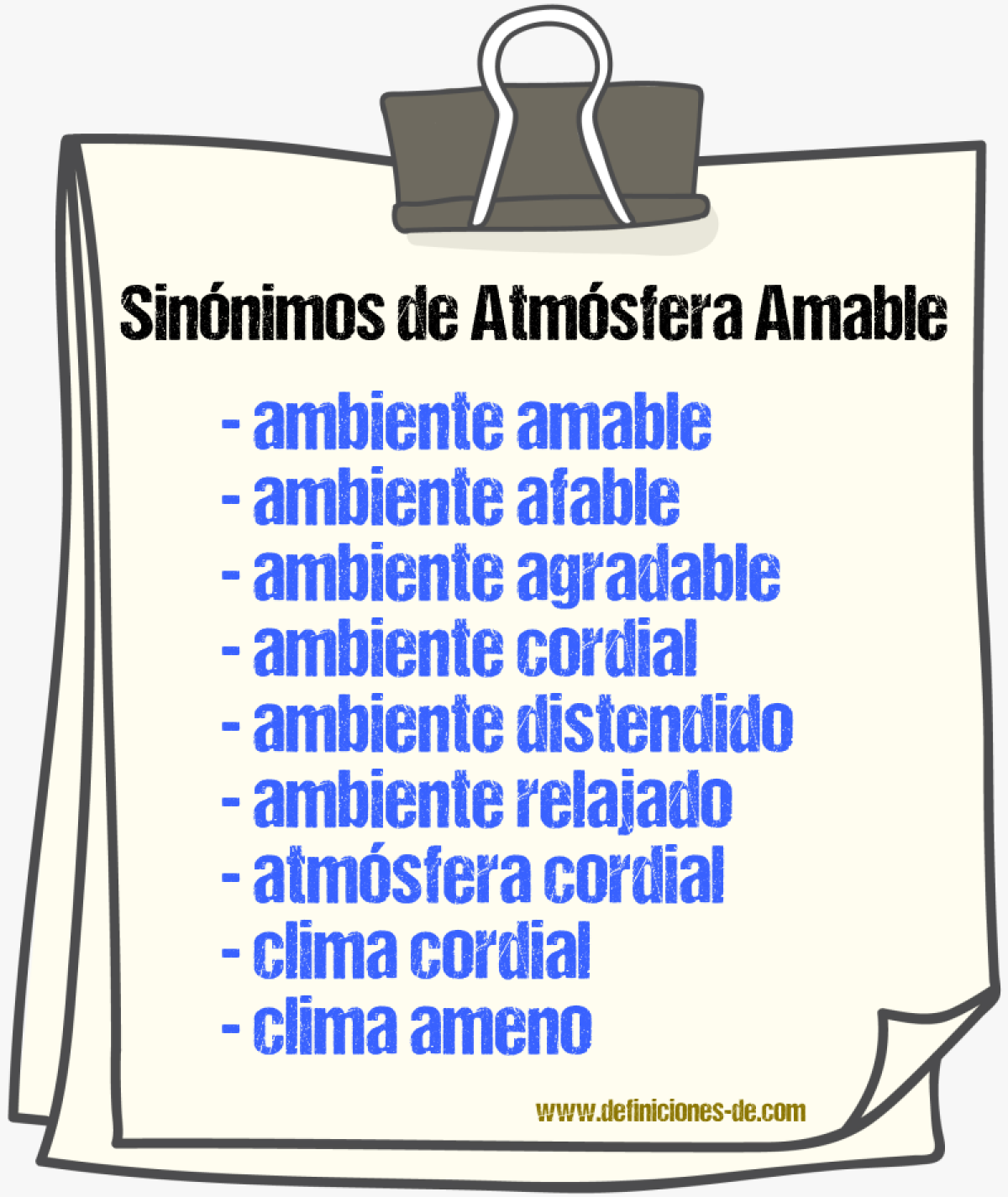 Sinónimos de atmósfera amable