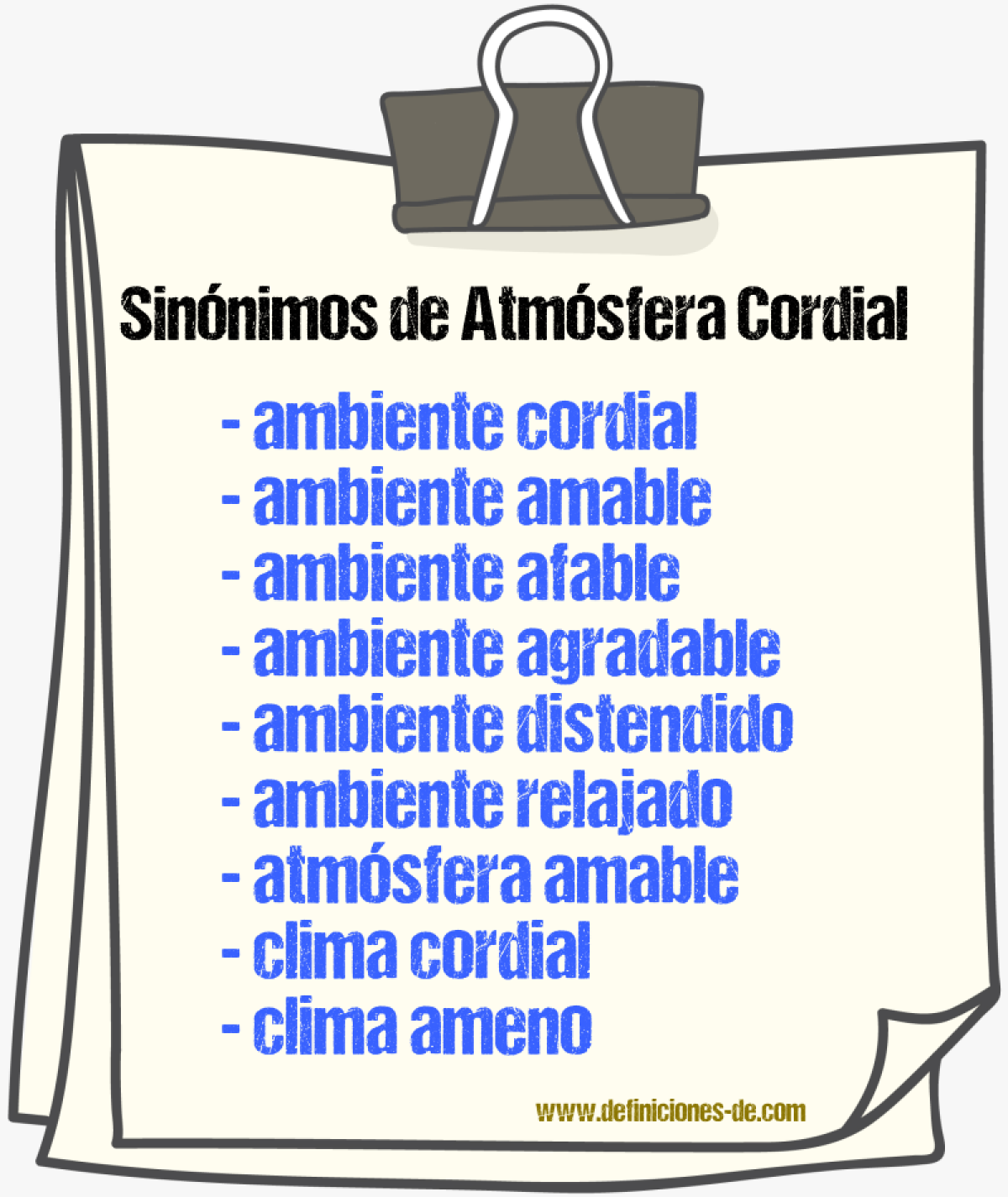 Sinónimos de atmósfera cordial