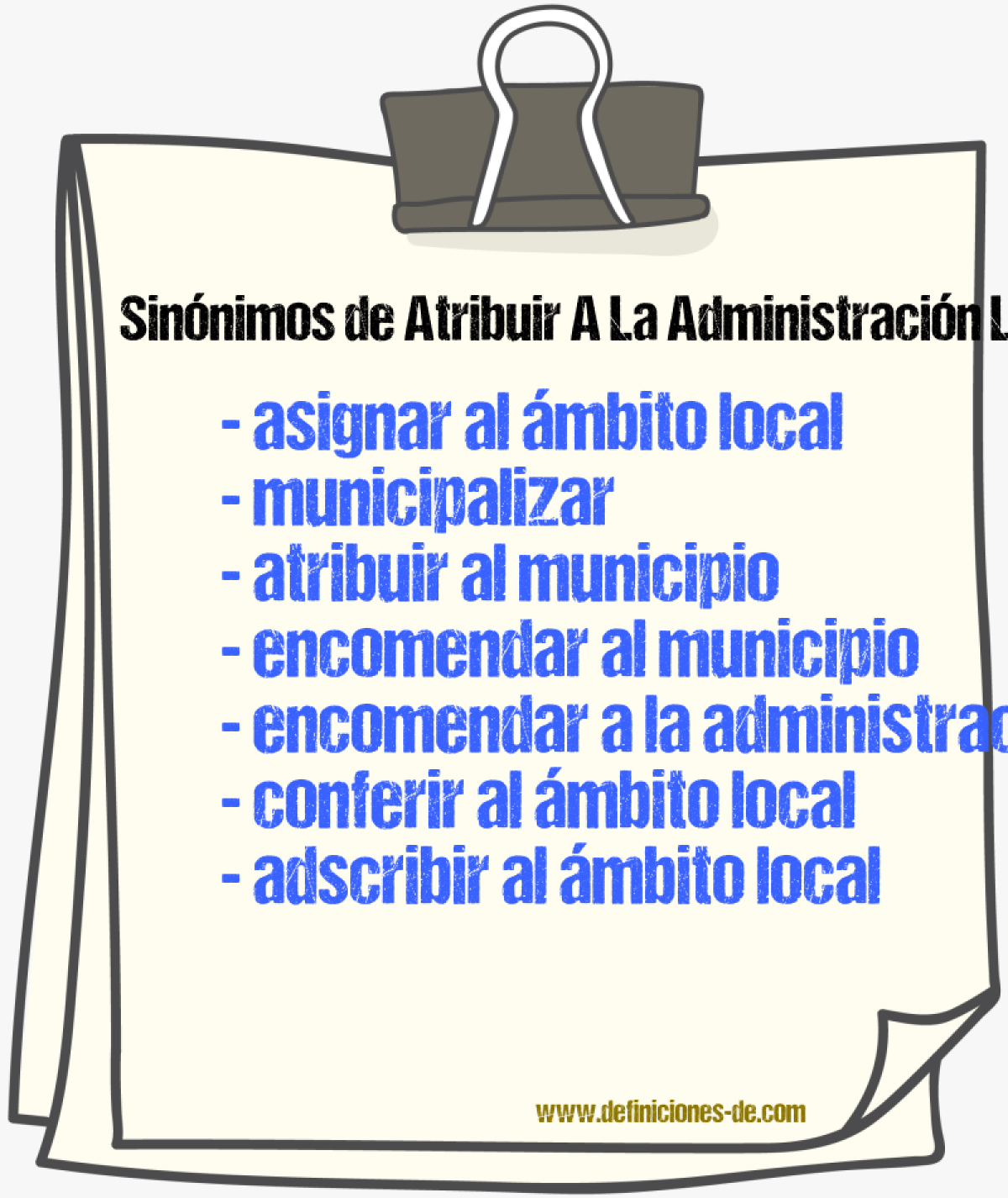 Sinónimos de atribuir a la administración local