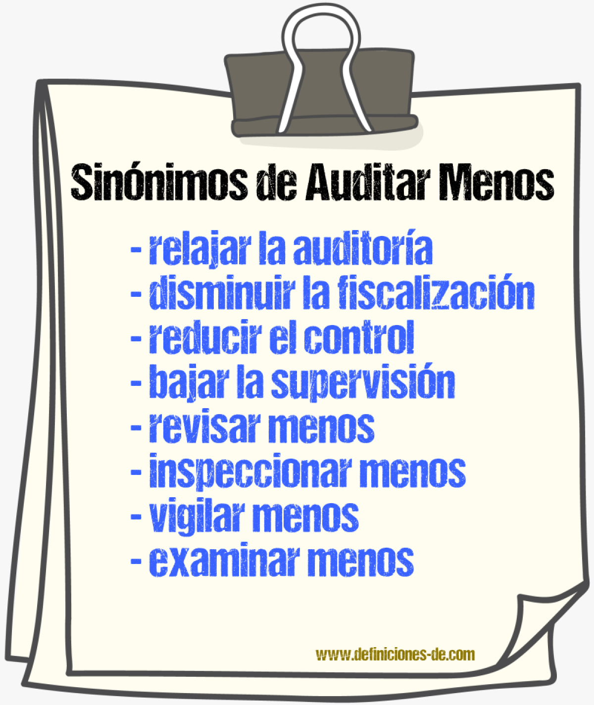Sinónimos de auditar menos