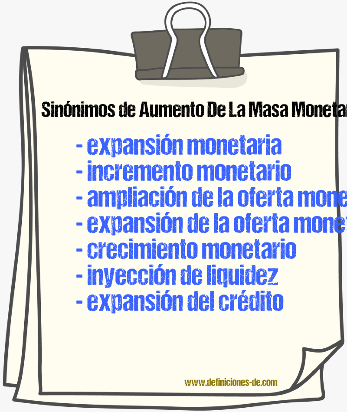 Sinónimos de aumento de la masa monetaria