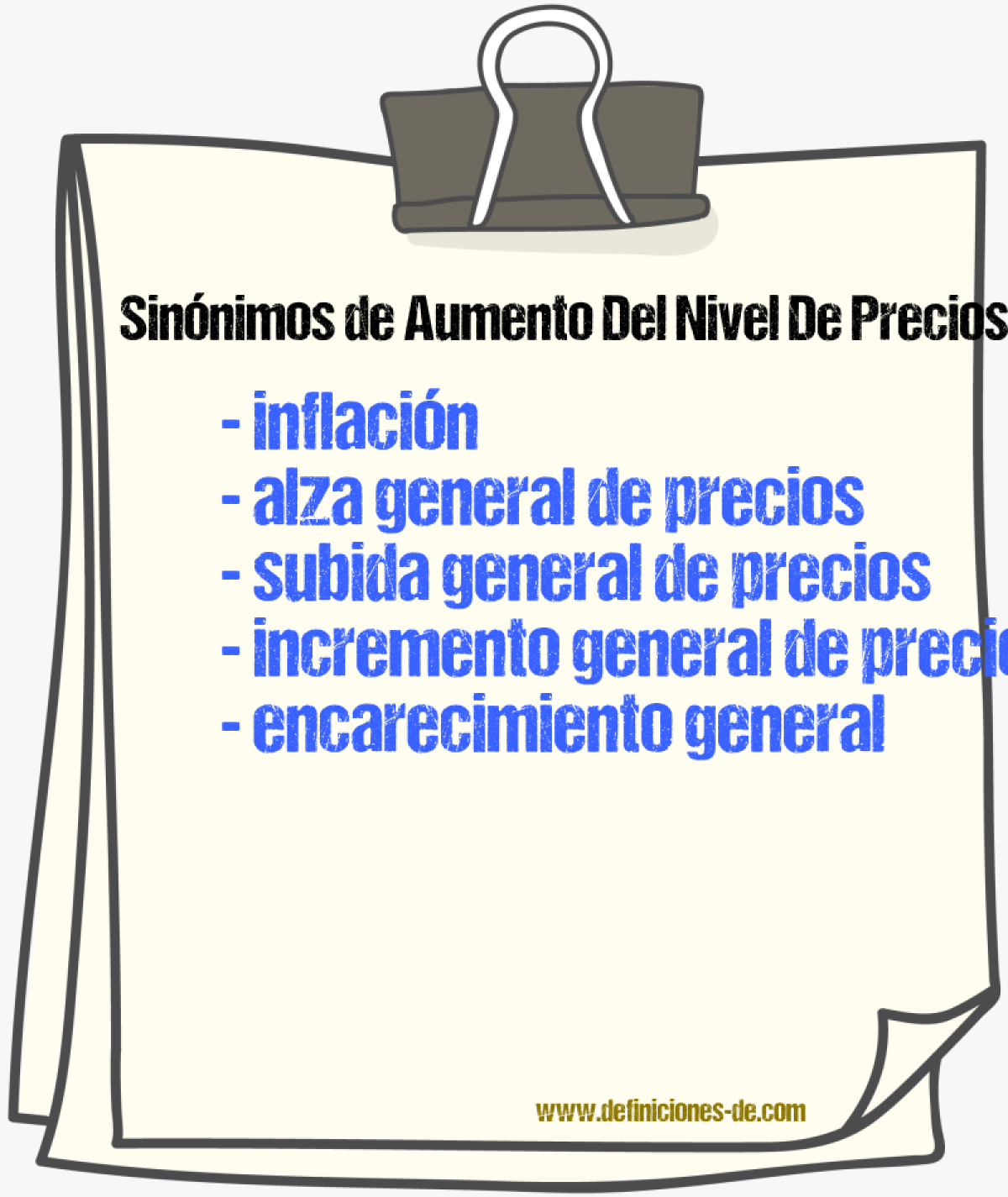 Sinónimos de aumento del nivel de precios