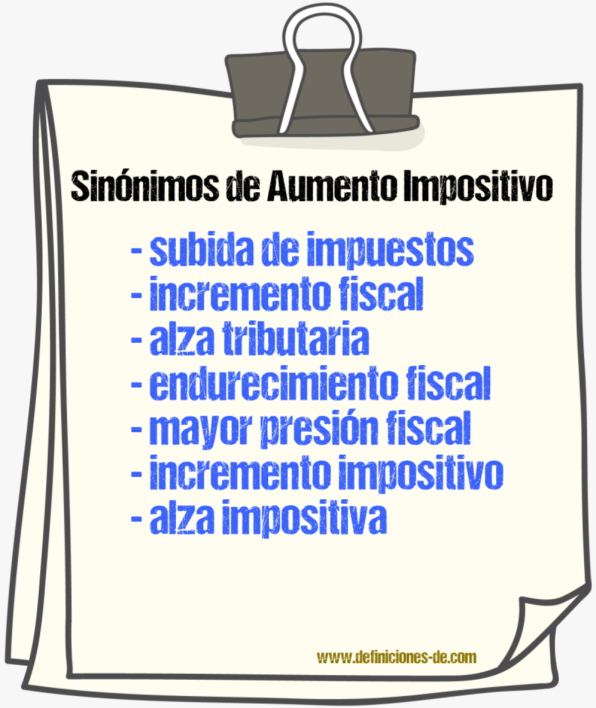 Sinónimos de aumento impositivo