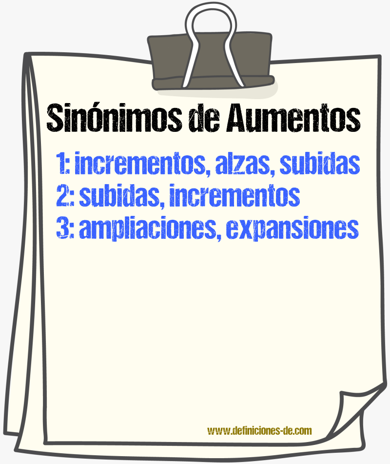 Sinónimos de aumentos