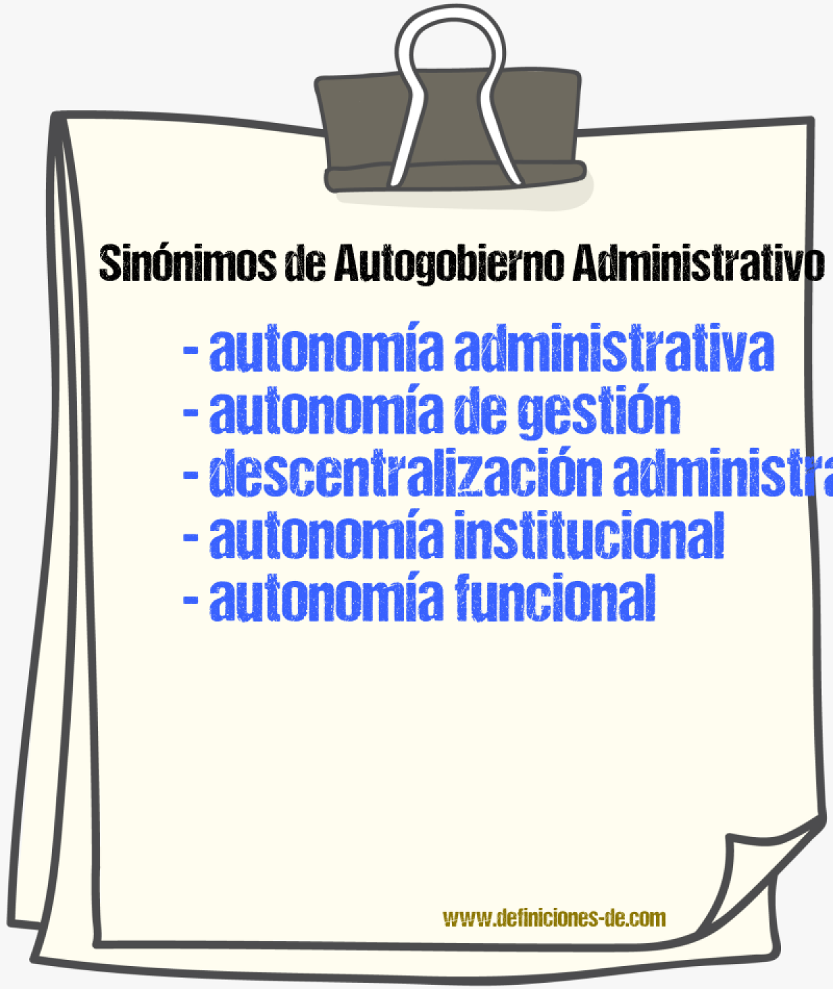 Sinónimos de autogobierno administrativo