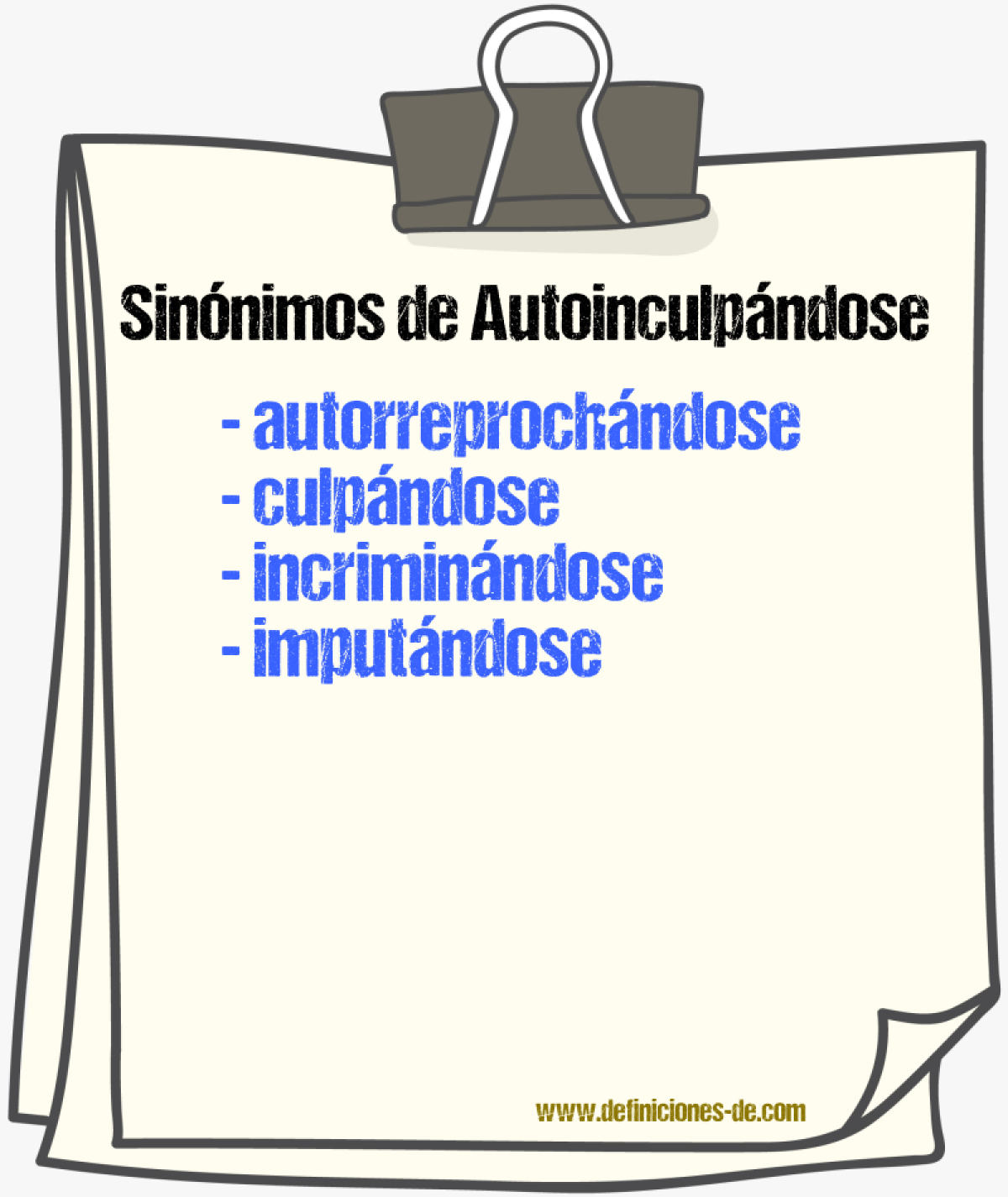 Sinónimos de autoinculpándose