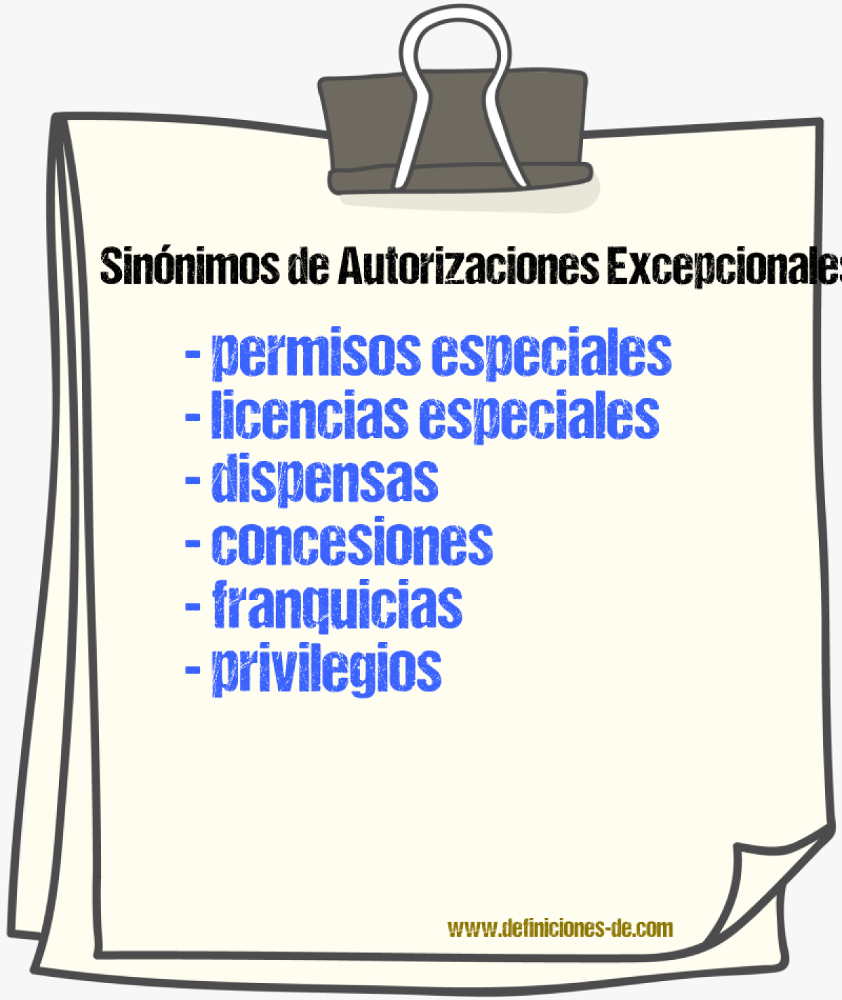 Sinónimos de autorizaciones excepcionales